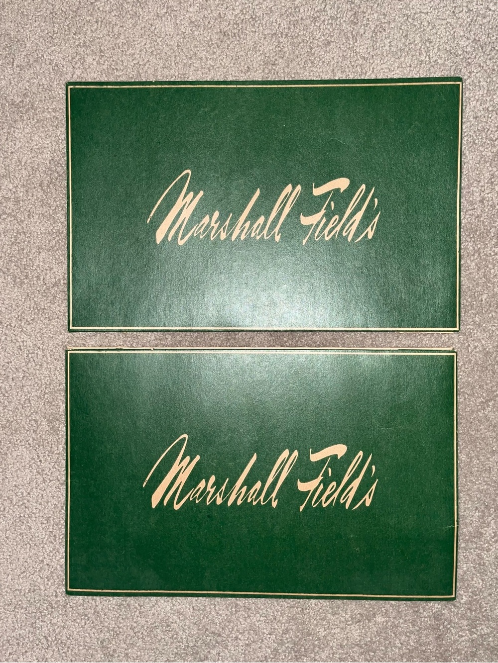 Vintage Marshall Field's Green Gift Box with Gold Script (2 boxes)